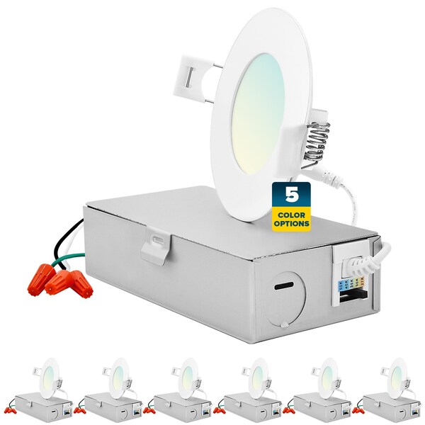 Sunperian 3 Inch Ultra Thin LED Recessed Downlights 5 CCT 2700K-5000K 8W 540LM Dimmable 6-Pack SP34230-6PK - main
